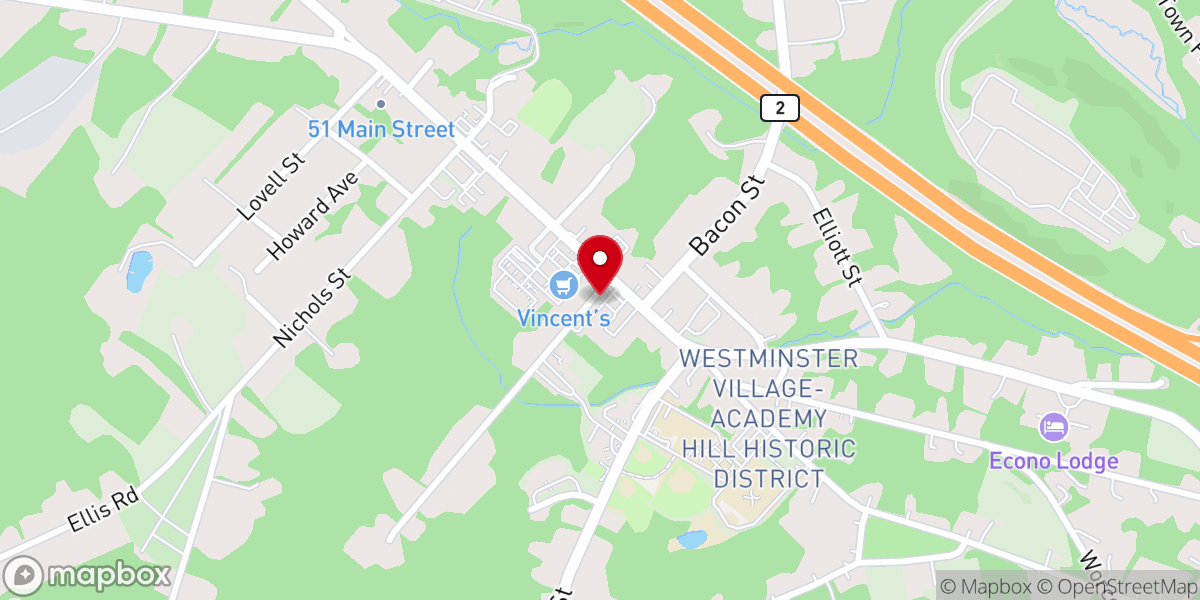 Map showing location of First Baptist Church of Westminster