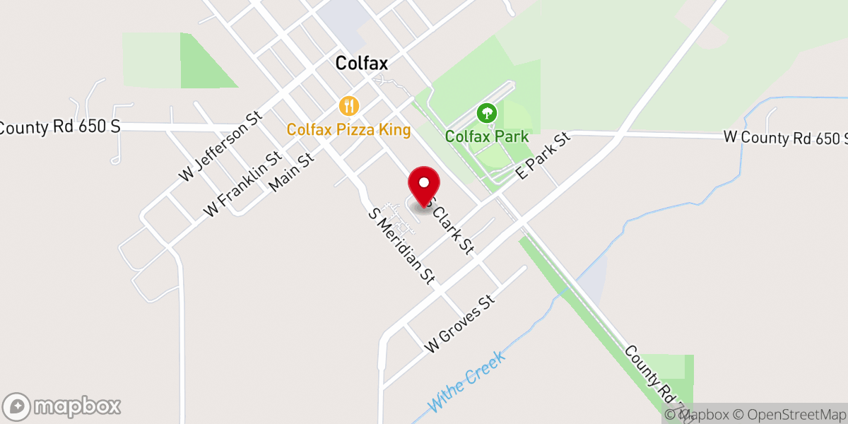 Map showing location of Colfax Christian Church