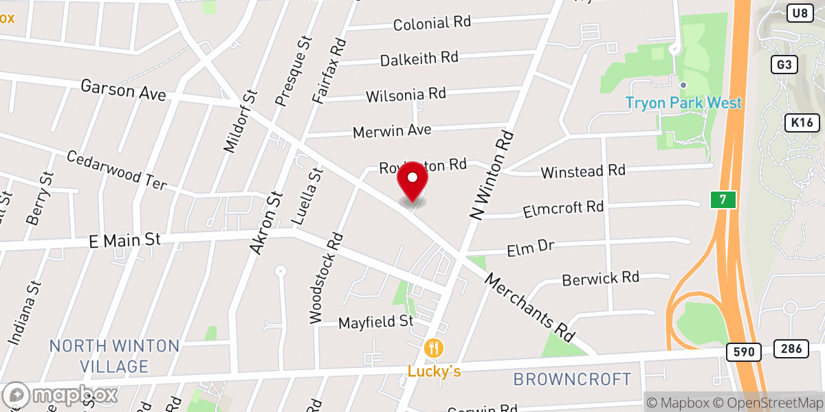 Map showing location of Rochester Bible Baptist Church