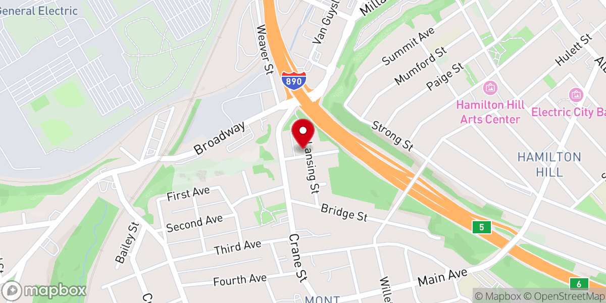 Map showing location of Church of St. Adalbert Parish Center