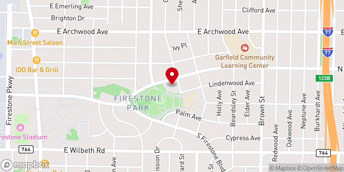 Map showing location of Firestone Park Church on the Rock