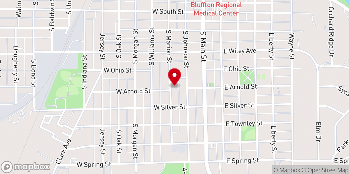 Map showing location of Bluffton Church of Christ