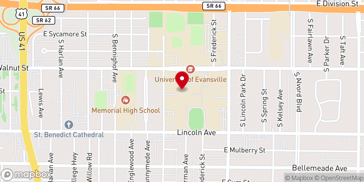 Map showing location of University of Evansville - Neu Chapel