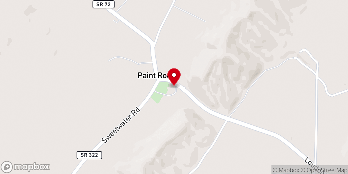 Map showing location of Paint Rock Baptist Church