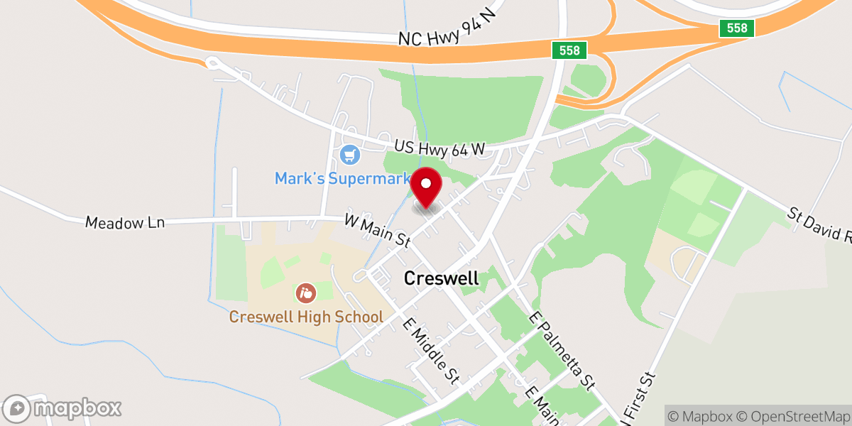 Map showing location of Creswell Baptist Church