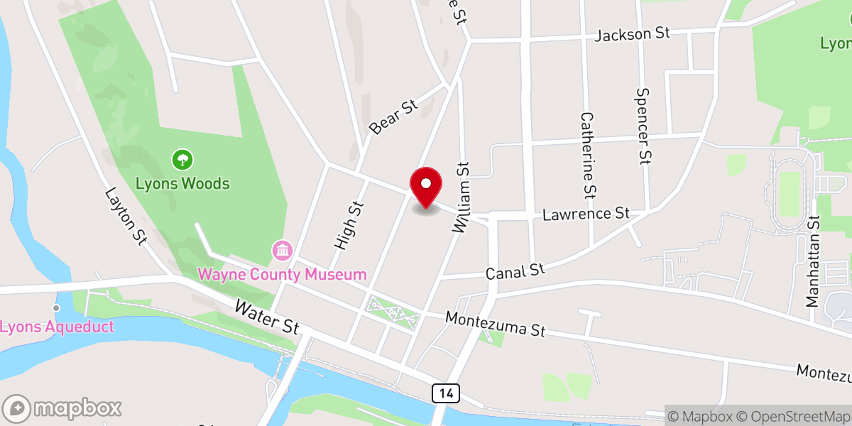 Map showing location of First Presbyterian Church Lyons NY
