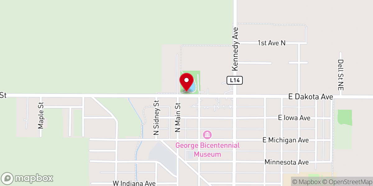 Map showing location of Lyon County Freedom Rock, George, Iowa