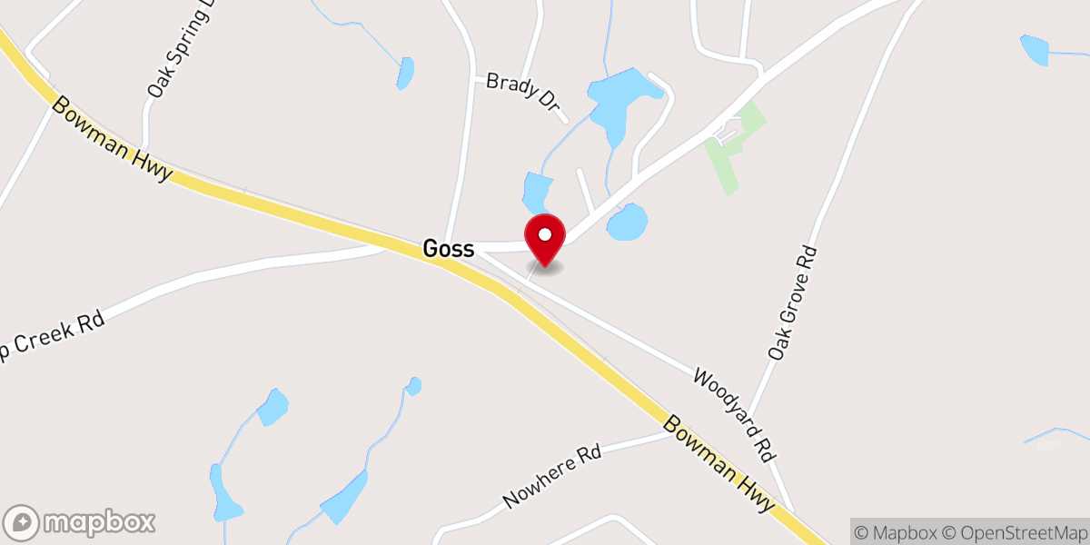 Map showing location of Goss Baptist Church