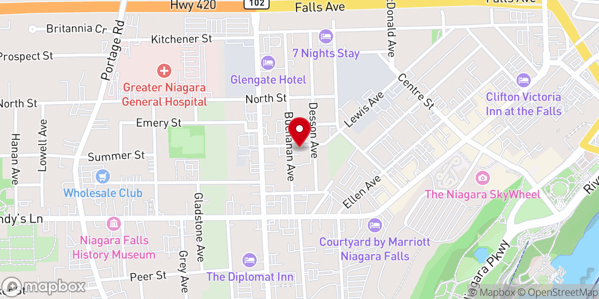Map showing location of St. Ann Church Niagara Falls Canada