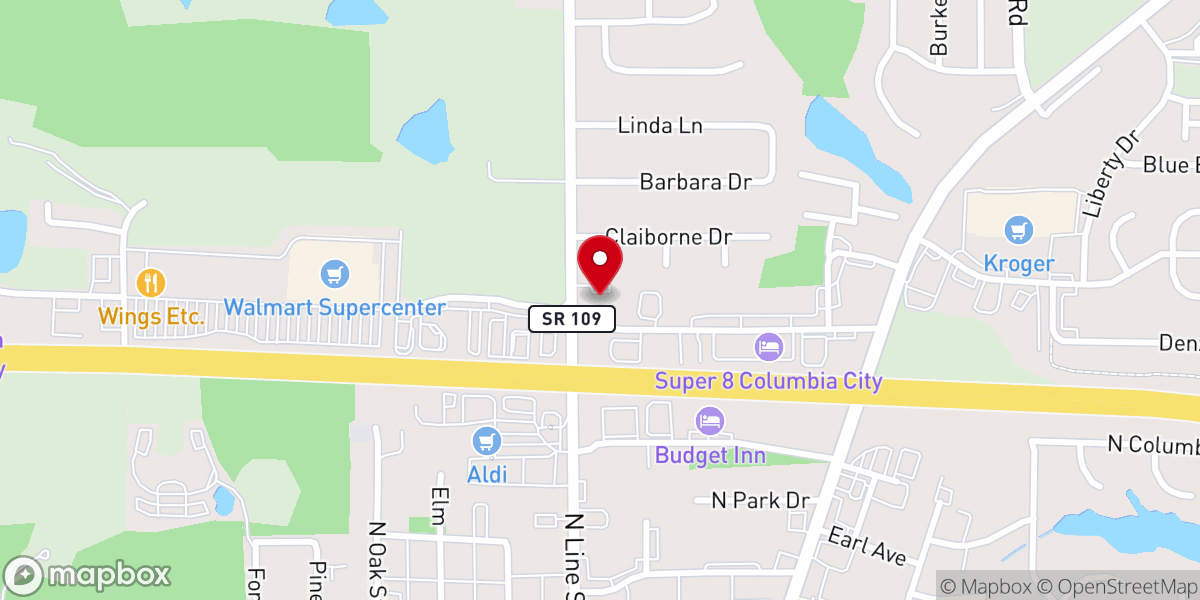 Map showing location of Columbia City Christian Church