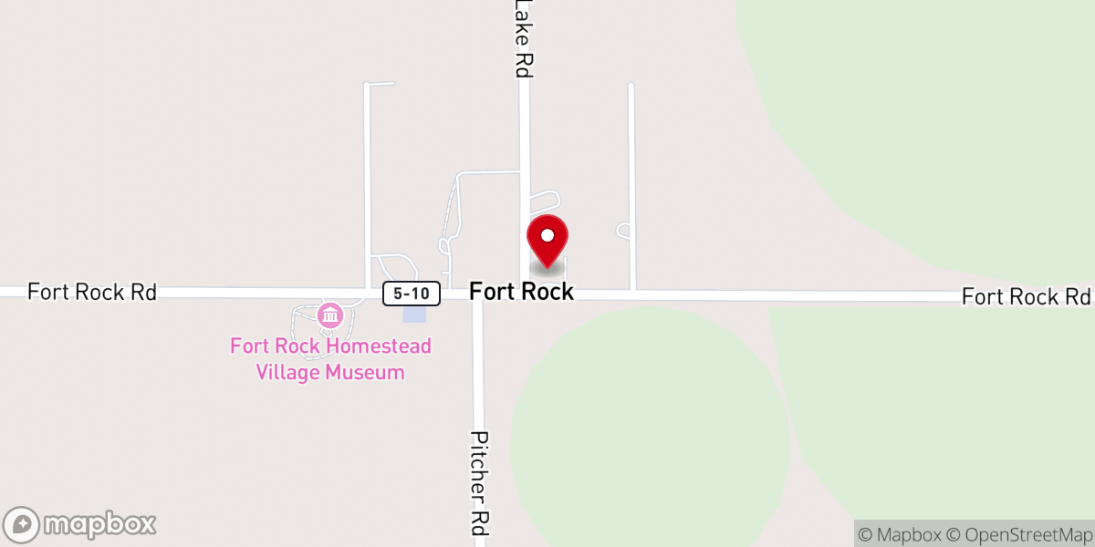 Map showing location of Fort Rock Community Church
