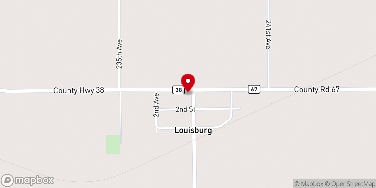 Map showing location of Louisburg Lutheran Church