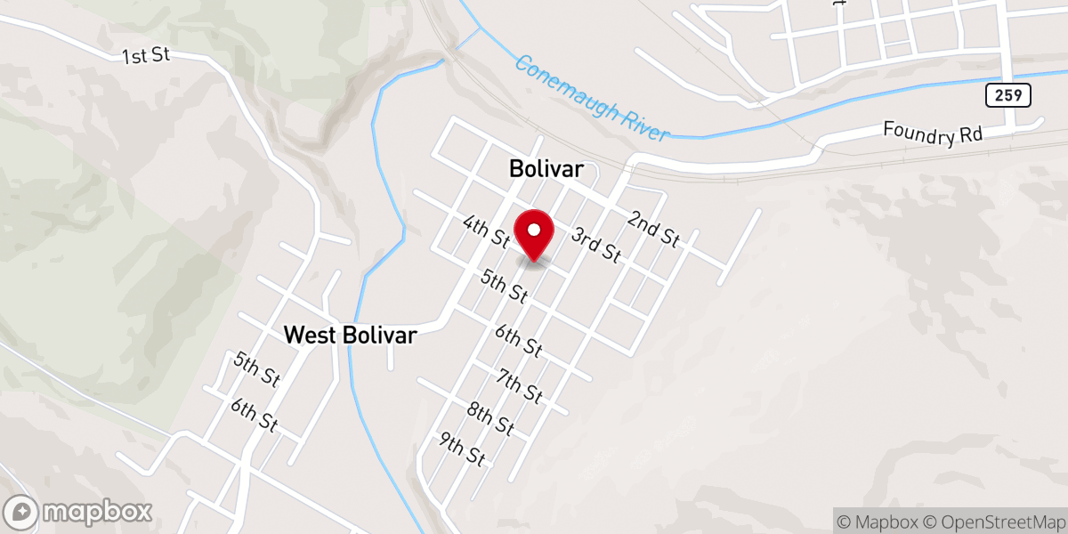 Map showing location of Bolivar Methodist Church