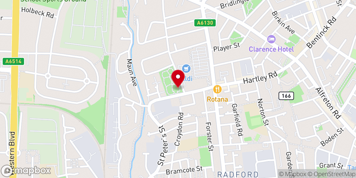 Map showing location of St Peters C of E Church, Radford