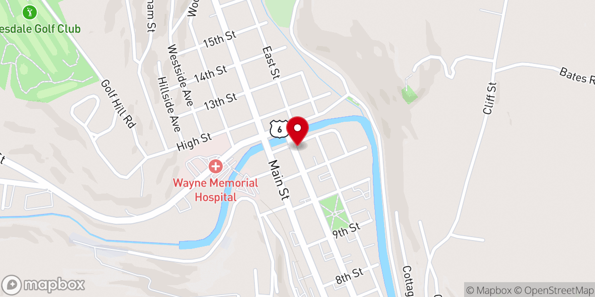 Map showing location of Honesdale Community Church