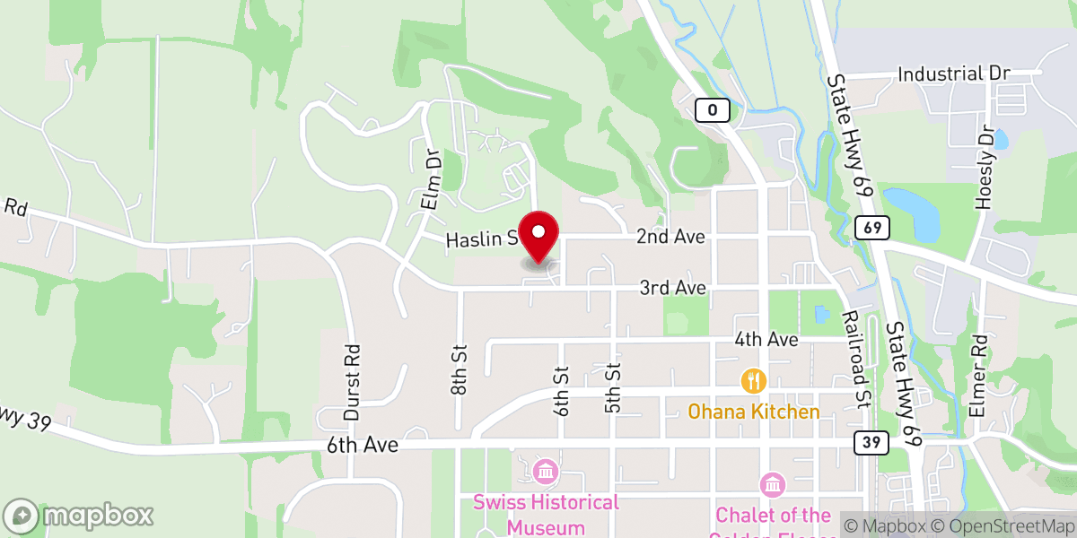 Map showing location of New Glarus Bible Church