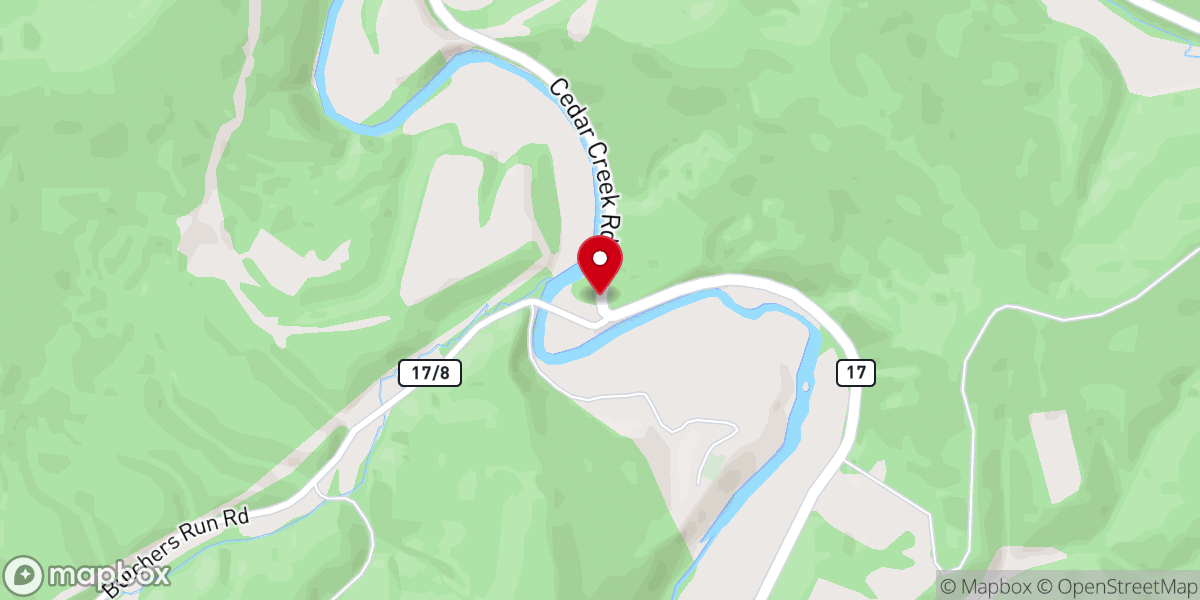 Map showing location of Cedar Creek Methodist Church