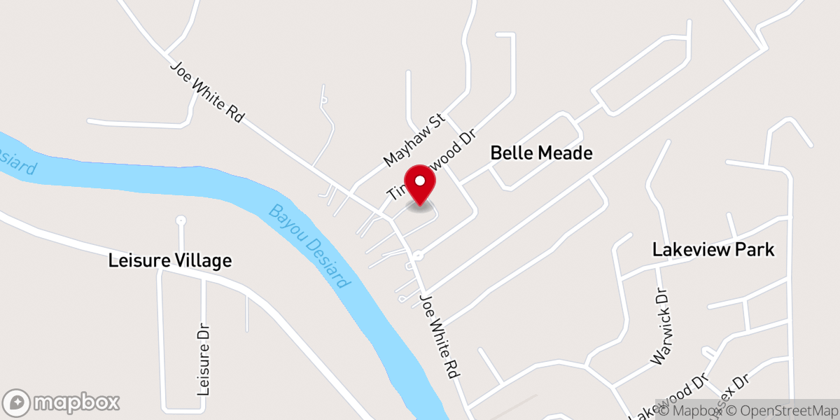 Map showing location of Bayou Oaks Baptist Church