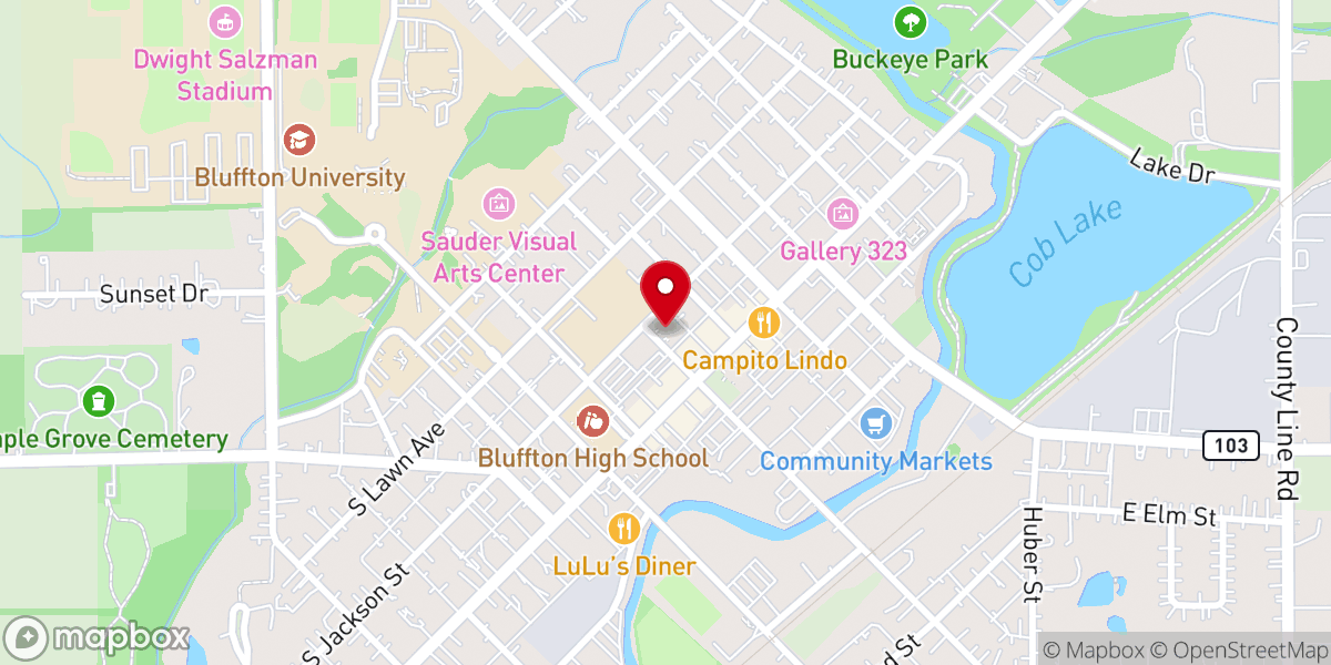 Map showing location of Bluffton First Methodist Church