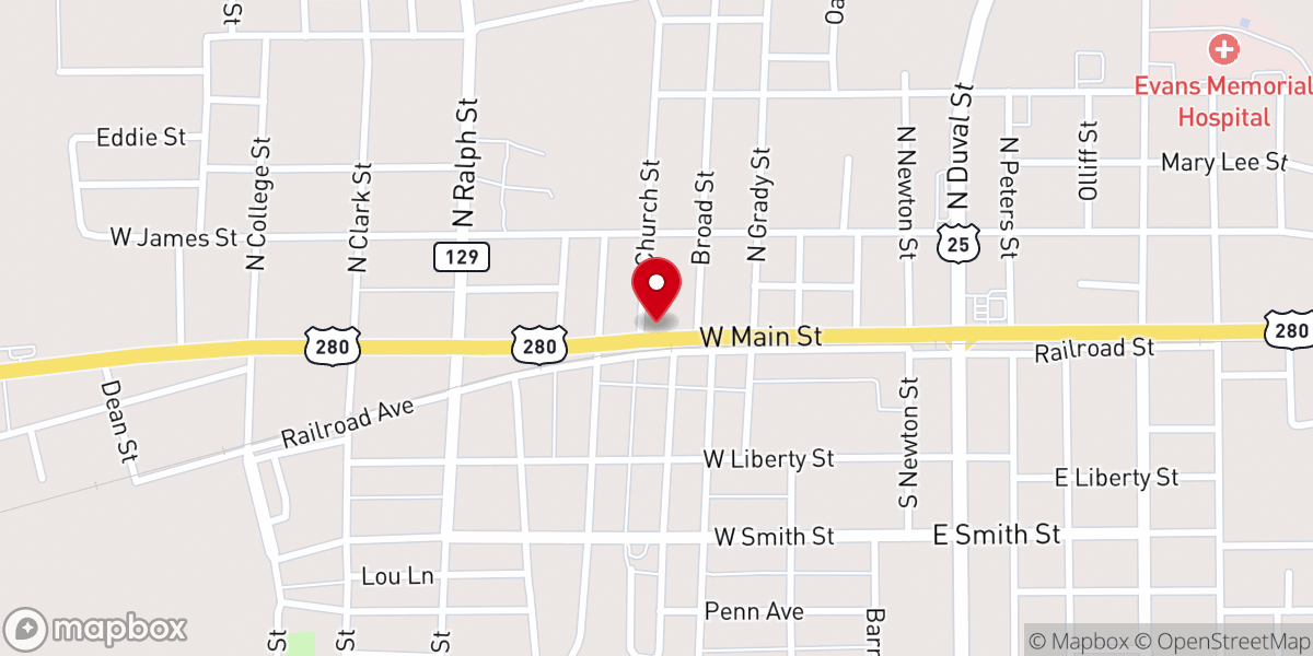 Map showing location of First Baptist Church