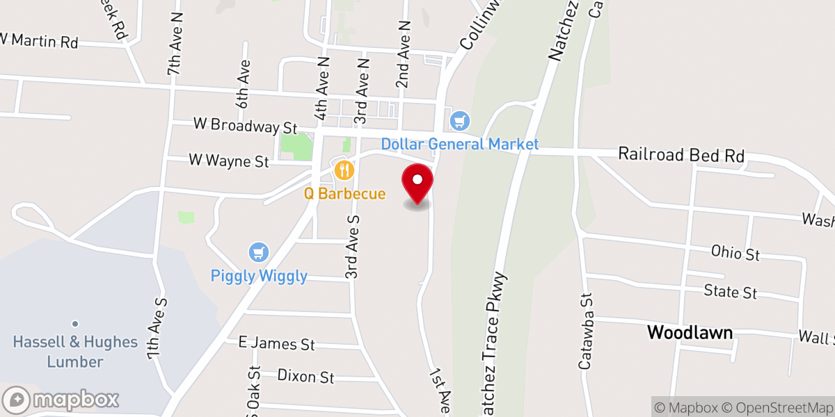 Map showing location of Collinwood Freewill Baptist Church