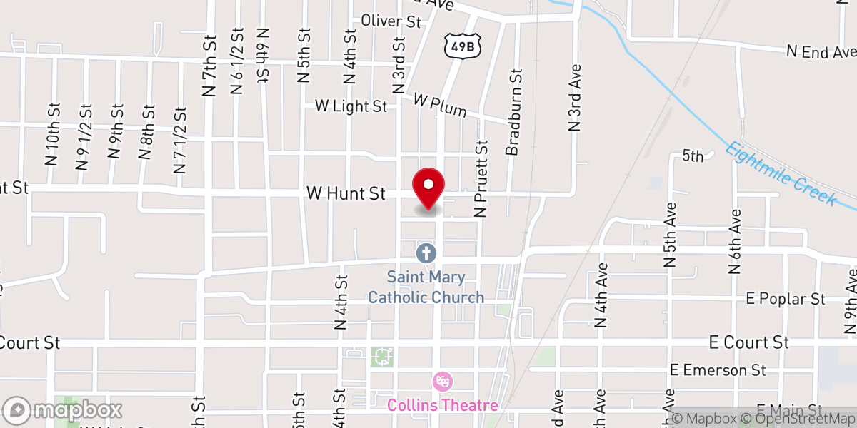 Map showing location of Walnut Street Church of Christ