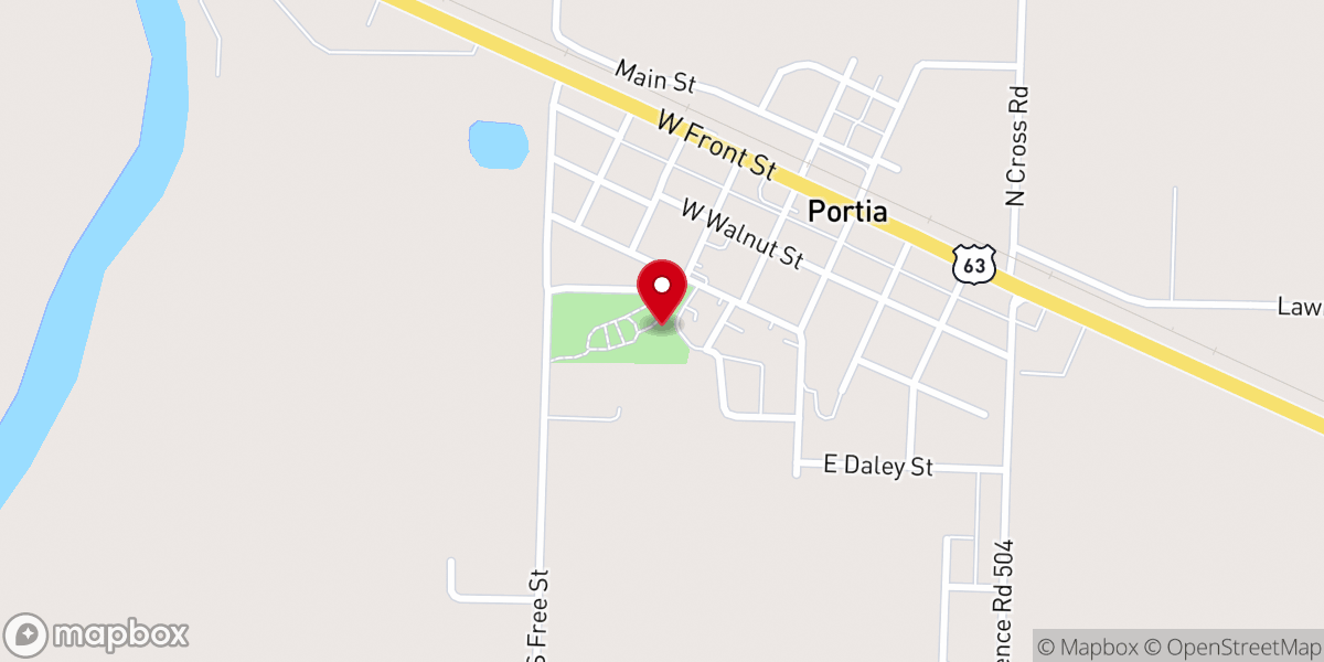 Map showing location of Portia City Hall