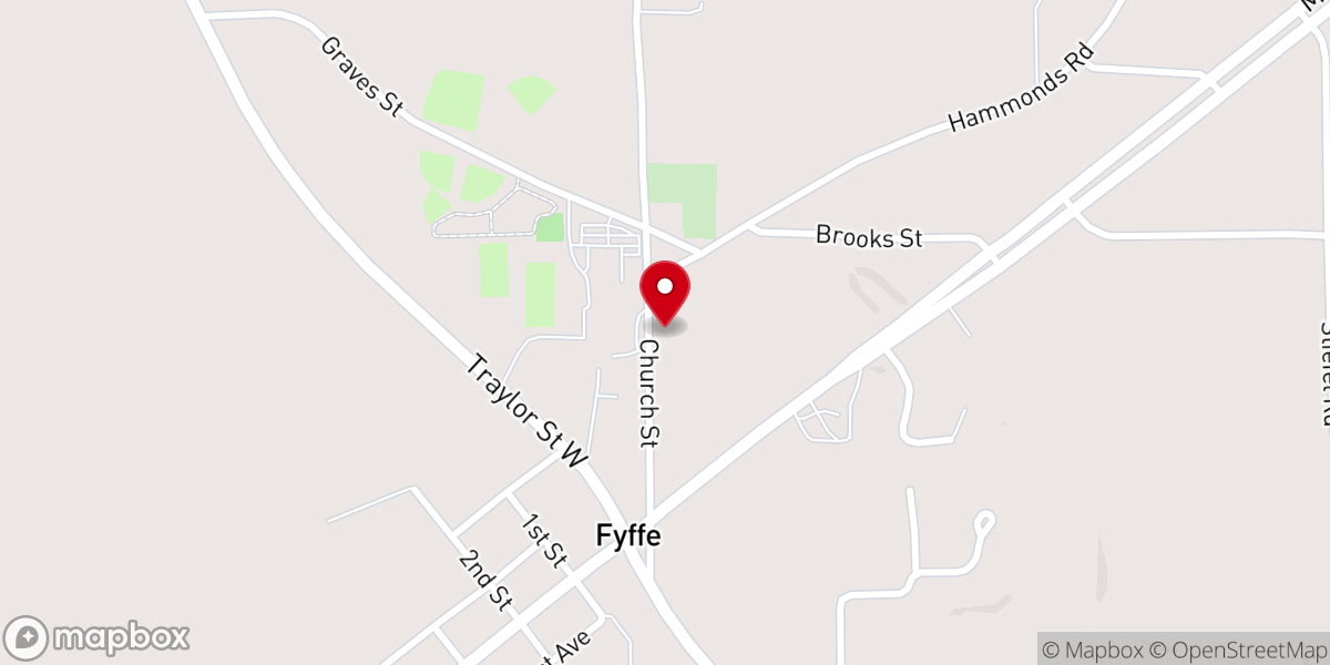 Map showing location of Fyffe First Baptist Church