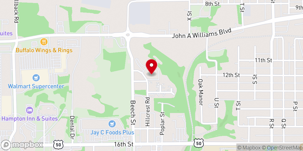 Map showing location of Hillcrest Christian Church