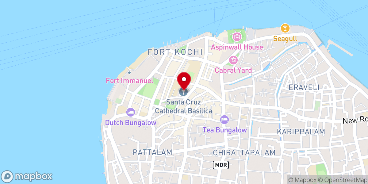 Map showing location of Santa Cruz Cathedral Basilica, Kochi