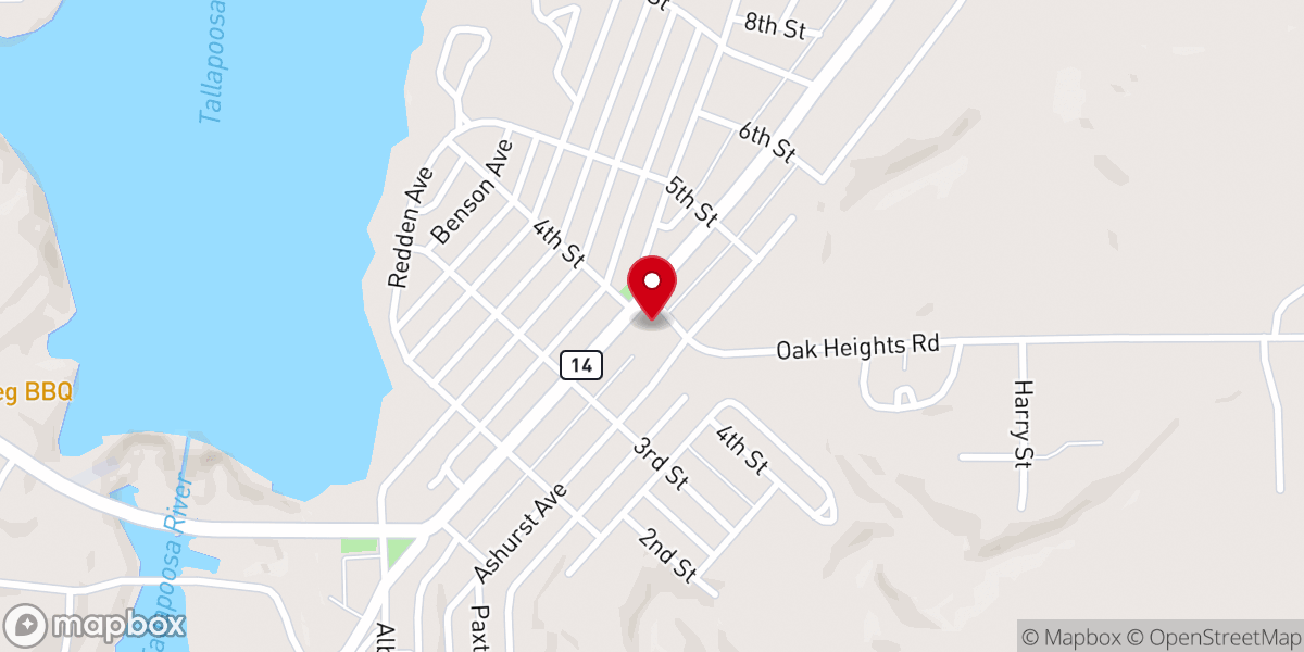 Map showing location of East Tallassee Baptist Church