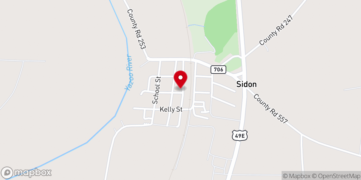 Map showing location of Sidon Methodist Church