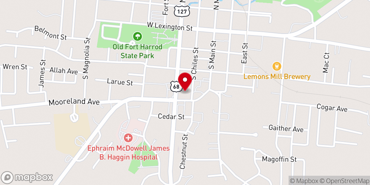 Map showing location of Harrodsburg Baptist Church Rec