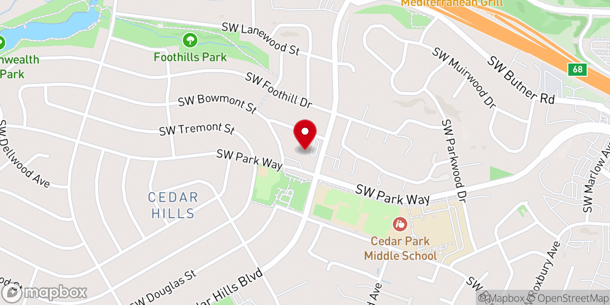 Map showing location of Cedar Hills United Church of Christ