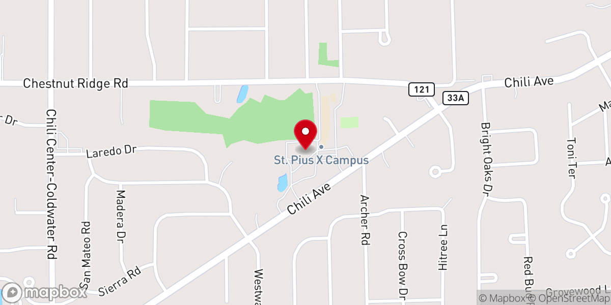 Map showing location of St. Pius X Church
