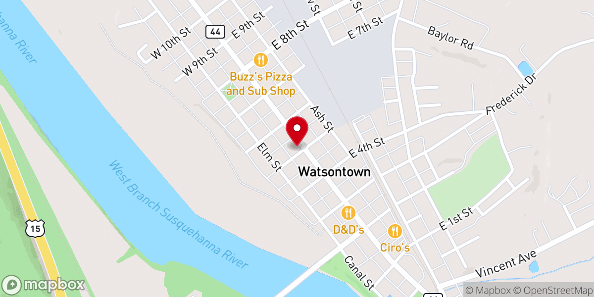 Map showing location of Watsontown Baptist Church