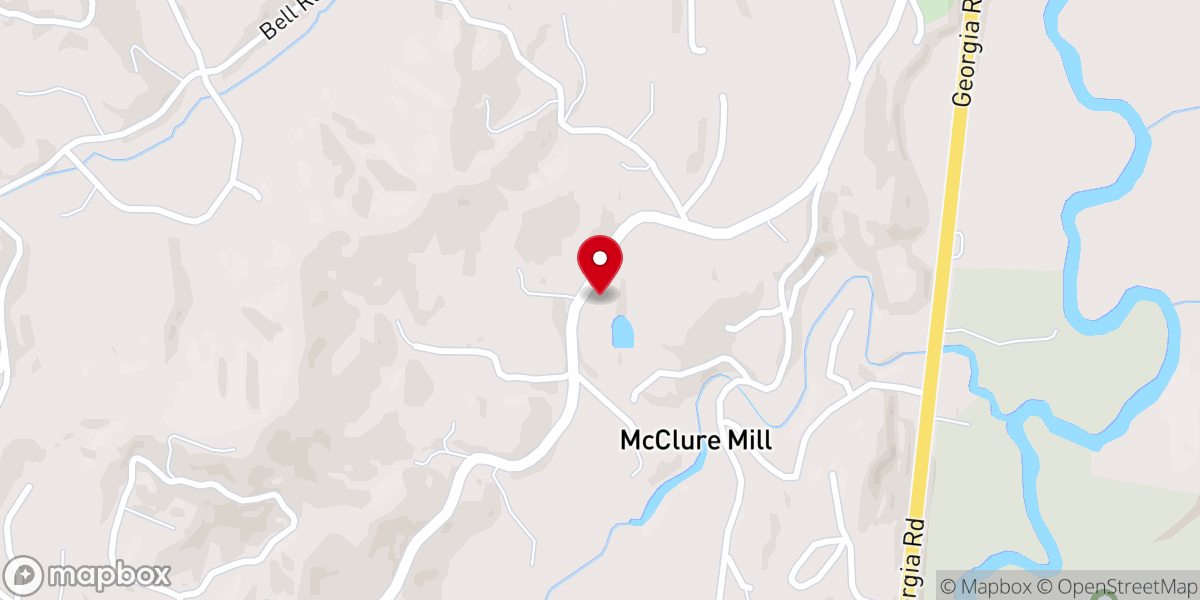Map showing location of Coweeta Baptist Church