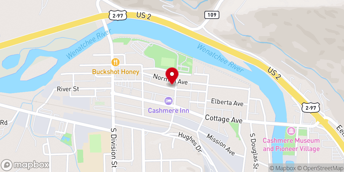 Map showing location of Cashmere Presbyterian Church