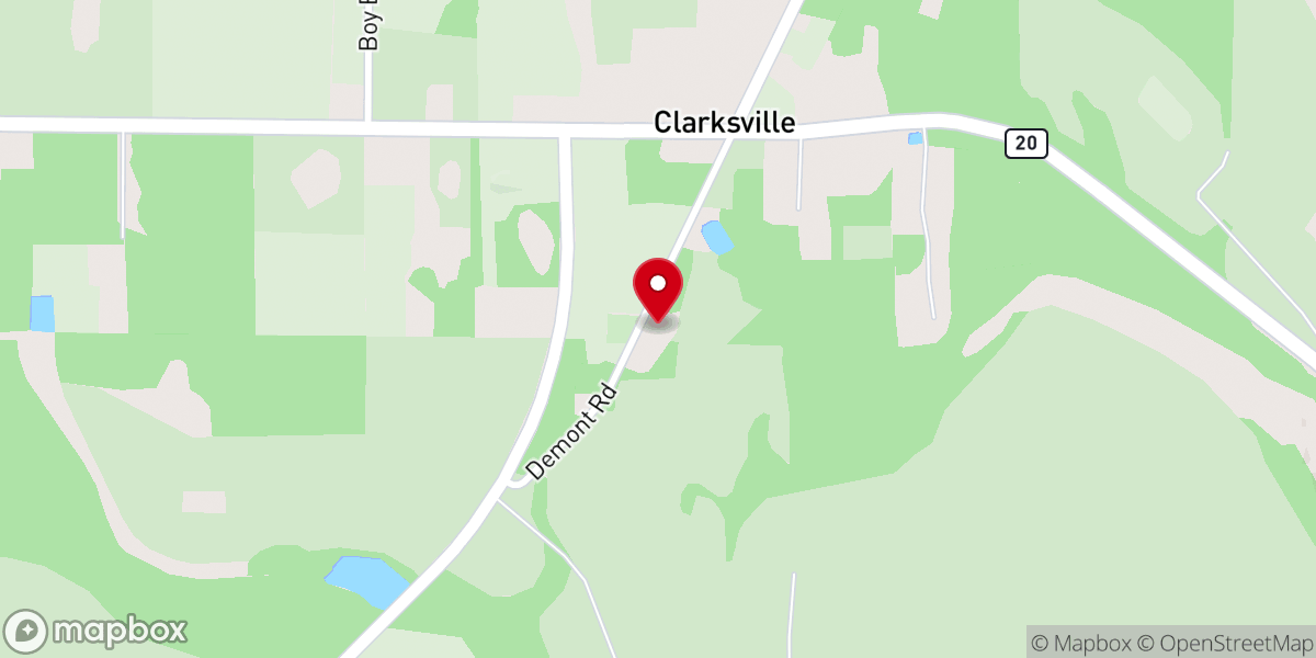 Map showing location of Clarksville Baptist Church