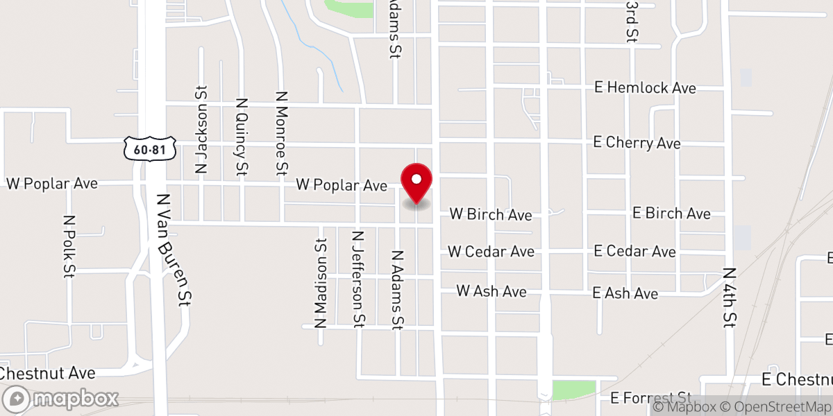 Map showing location of Olivet Baptist Church