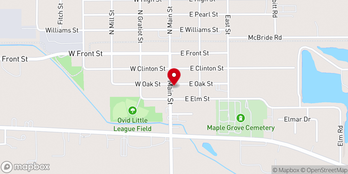 Map showing location of First Baptist Church of Ovid