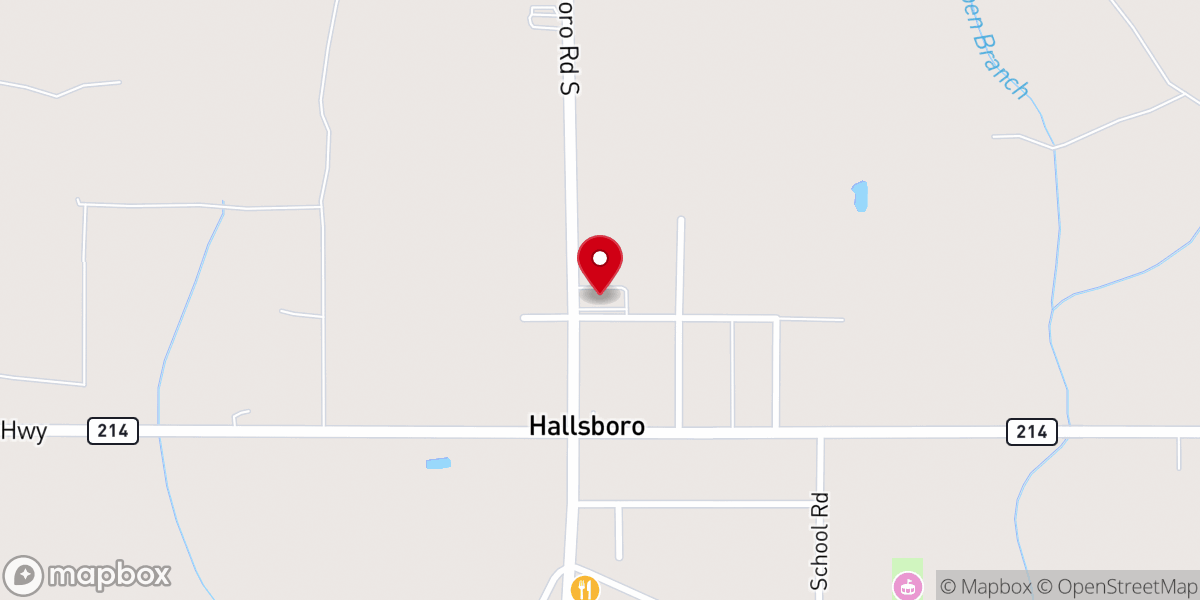 Map showing location of Hallsboro Baptist Church
