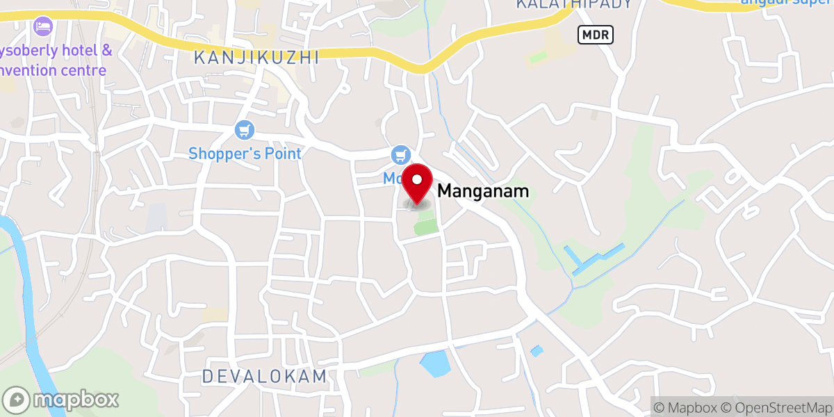 Map showing location of Manganam St. Peter's Mar Thoma Syrian Church, Kottayam