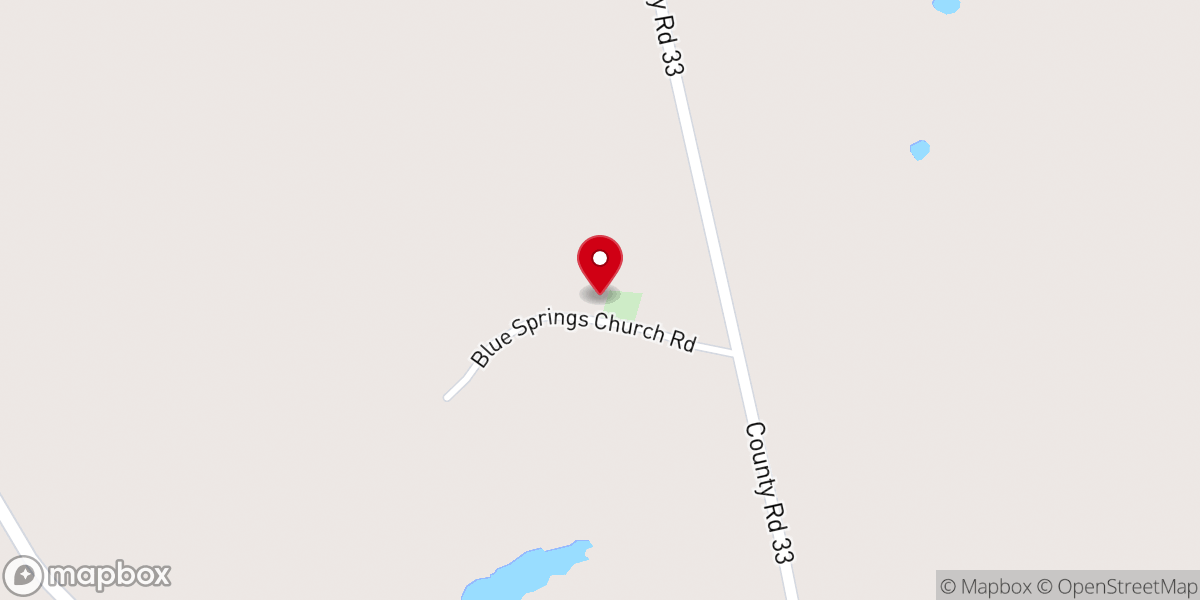 Map showing location of Blue Springs Church