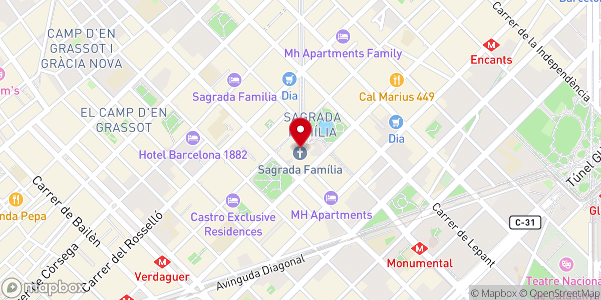 Map showing location of Basílica de la Sagrada Família