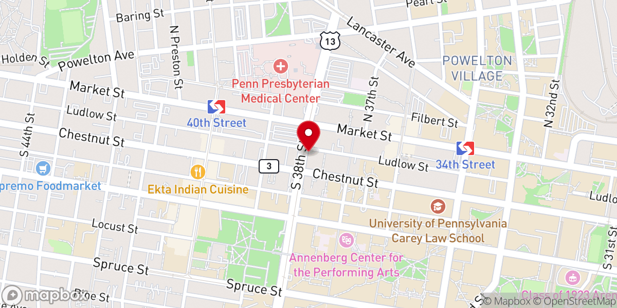 Map showing location of Philadelphia Episcopal Cathedral