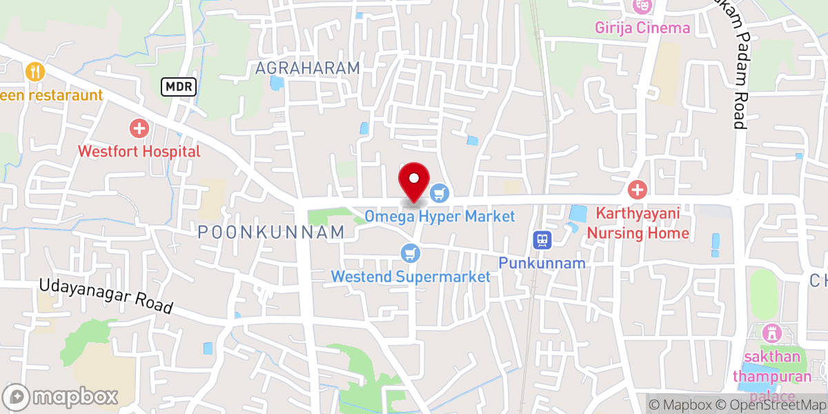 Map showing location of St. Joseph's Church, Punkunnam