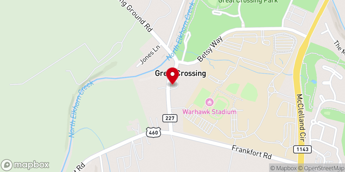 Map showing location of Great Crossing Baptist Church