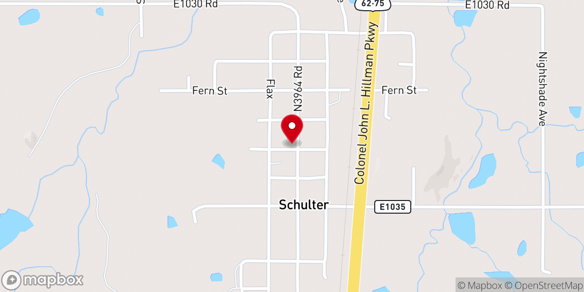 Map showing location of Schulter First Baptist Church