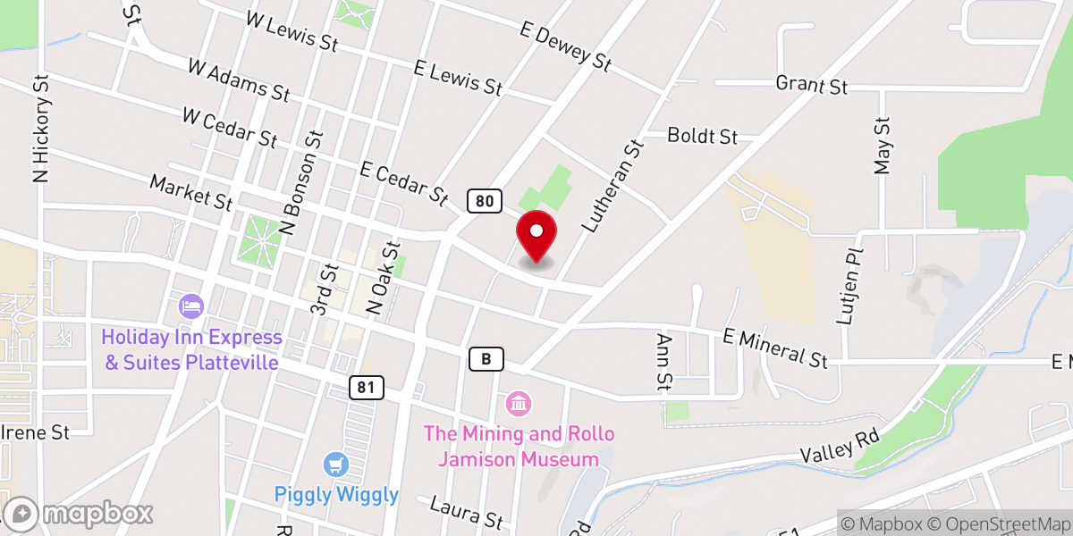Map showing location of Platteville Free Methodist Church